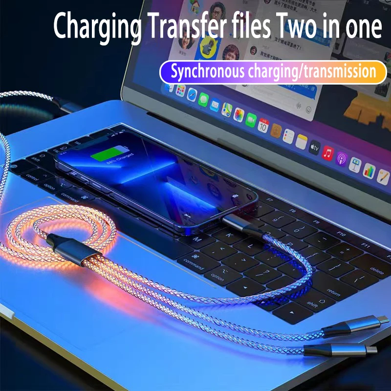 UTHAI YO2 6A Super Fast Charging Colorful Luminous Data Cable Suitable For iPhone Huawei Xiaomi One Drag Three Charging Wires
