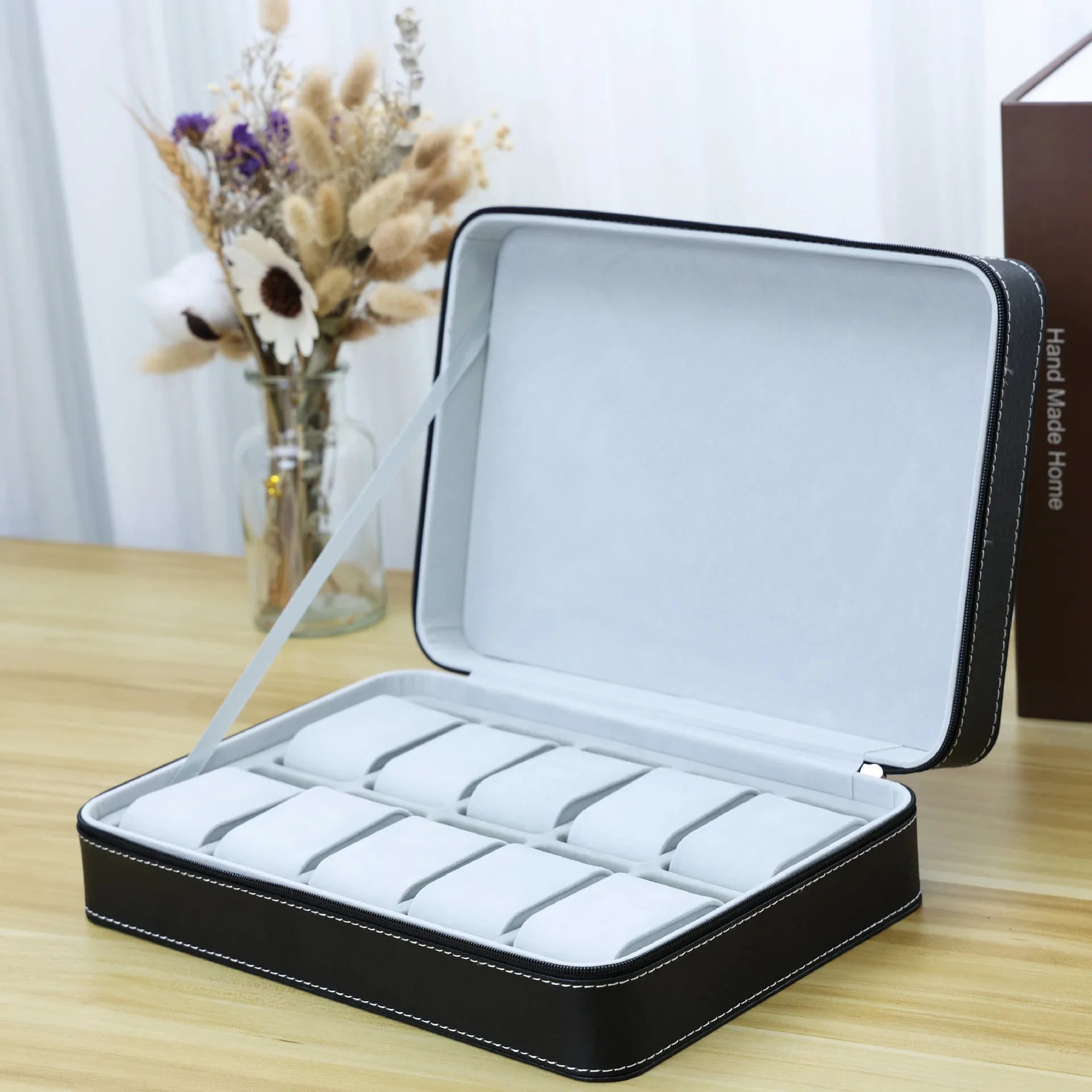 Luxury 6/10/12 slot Portable Leather Watch Box Watch Good Organizer Jewelry Storage Box Zipper Easy Carry Men Watch Box New D50