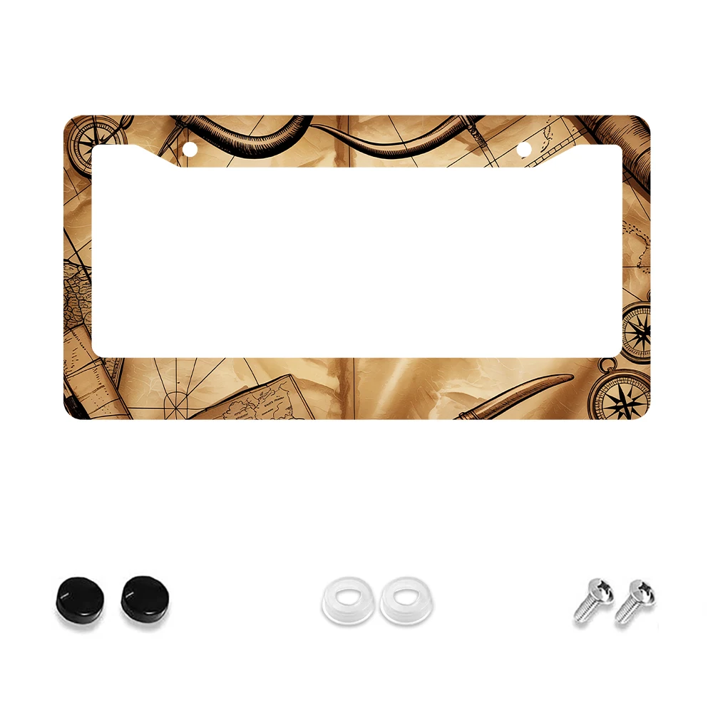 

1 шт., винтажная коричневая карта, узор, рамка номерного знака с 2 отверстиями, алюминиевый материал, 6x12 дюймов с комплектом винтов, украшение автомобиля, подарок