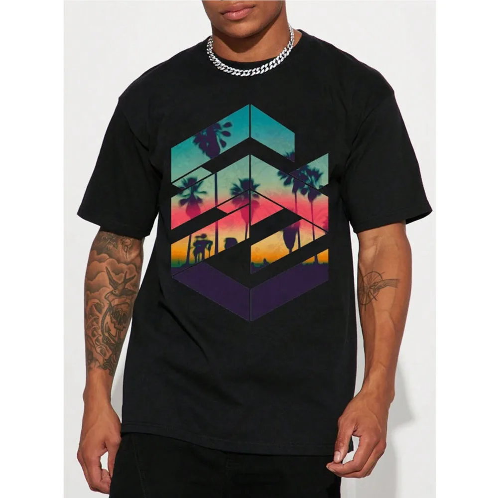 

2024 New Geometric Sunset Beach Men's 3D T-Shirt