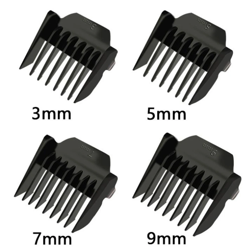 4 buah sisir batas pengganti sisir pemangkas sisir batas kepala untuk pemotong rambut 3mm 5mm 7mm 9mm, HITAM