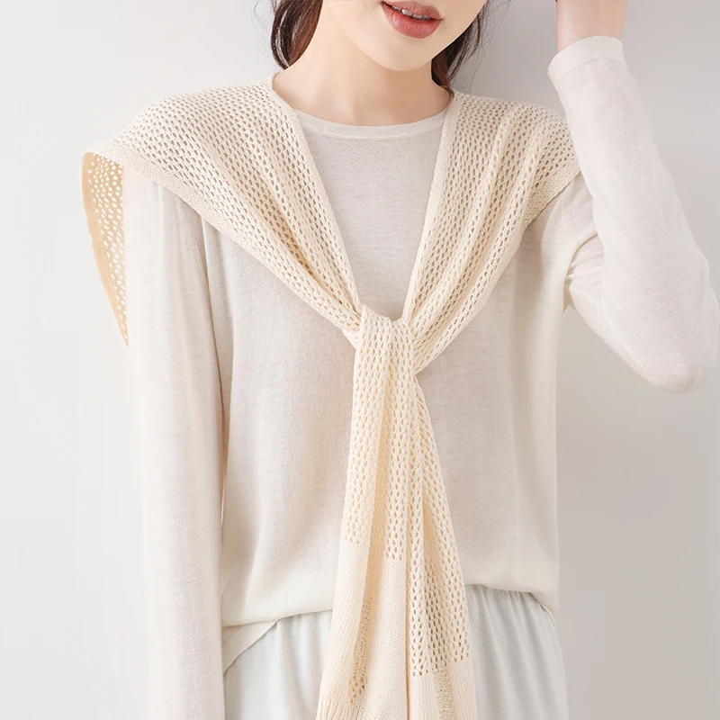 

Women's Solid-Color Hollow Out Knitted Shawl, A Stylish Summer Air-Conditioned Fake Collar Vest to Pair With Shirts