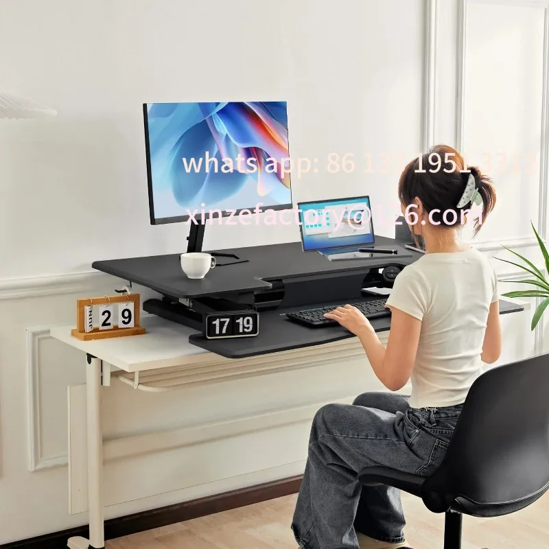 Customizable Redlife Standing Desk Converter 28/36/46 in Height Adjustable Sit to Stand Riser Workstation w/  Keyboard Tray Wire
