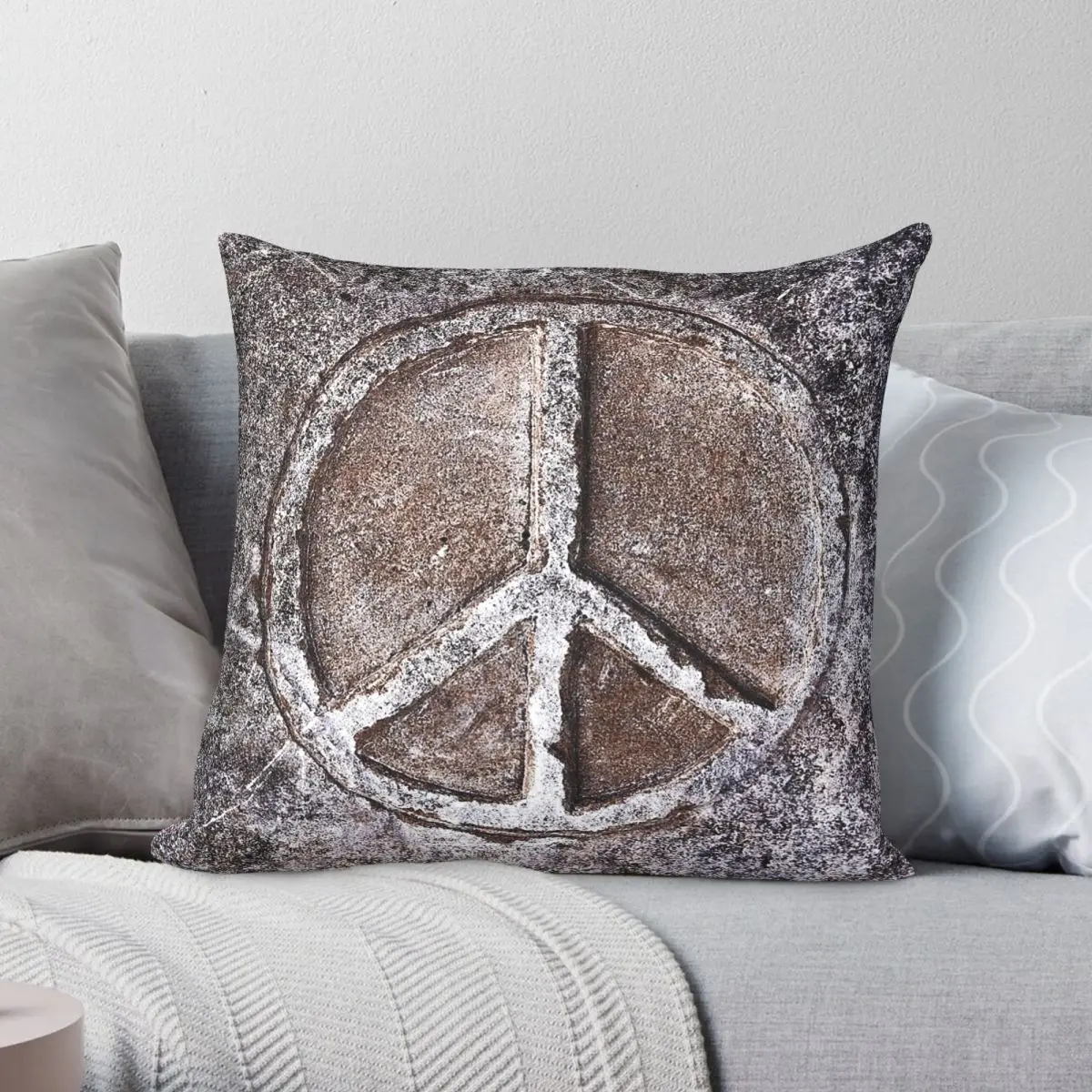 Peace Sign Stone Square Pillowcase Polyester Linen Velvet Printed Zip Decorative Pillow Case Bed Cushion Cover 18