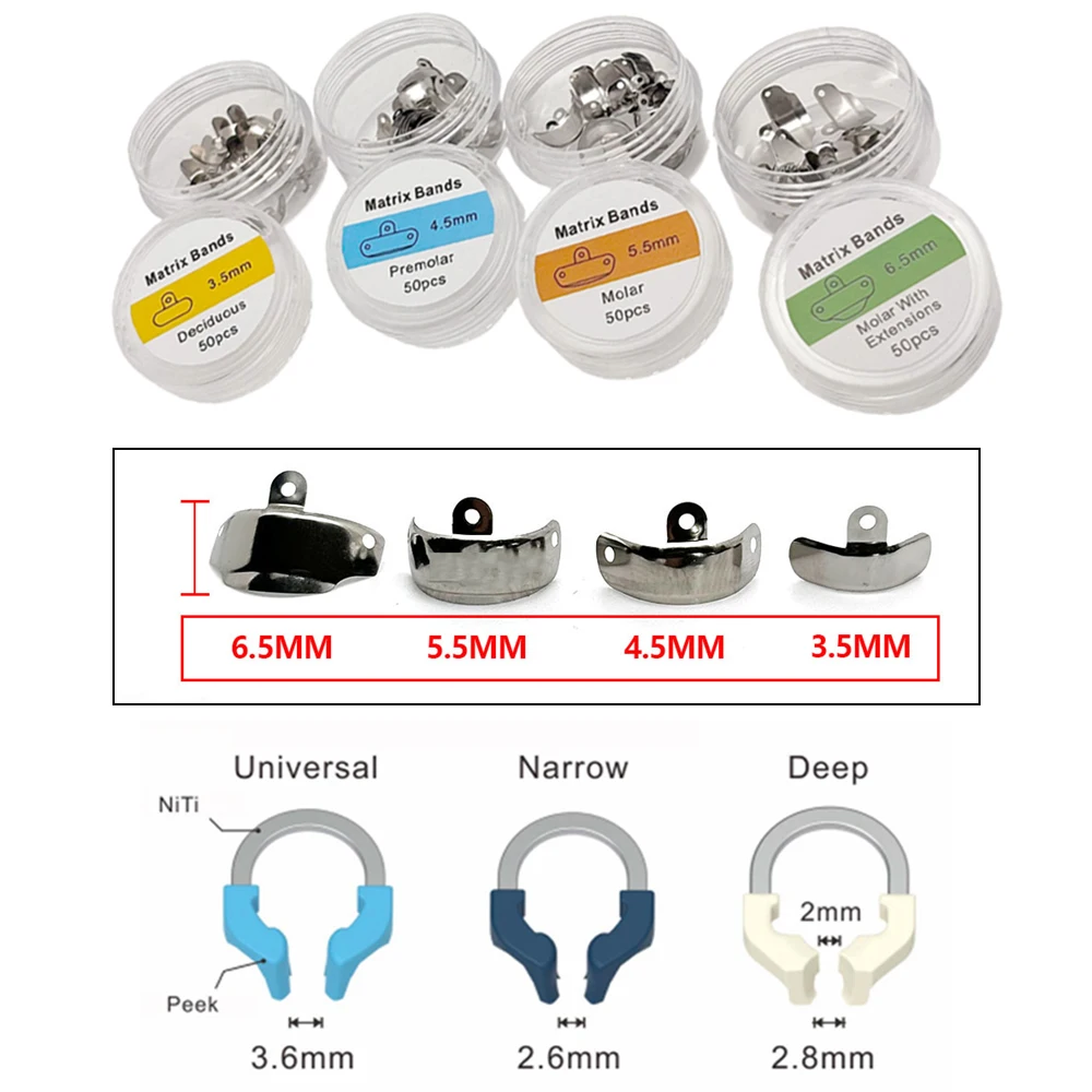 

Dental Orthodontic Matrix Bands Kit 3.5/4.5/5.5/6.5mm - Dental Contoured Metal Bands for Amalgam Fillings