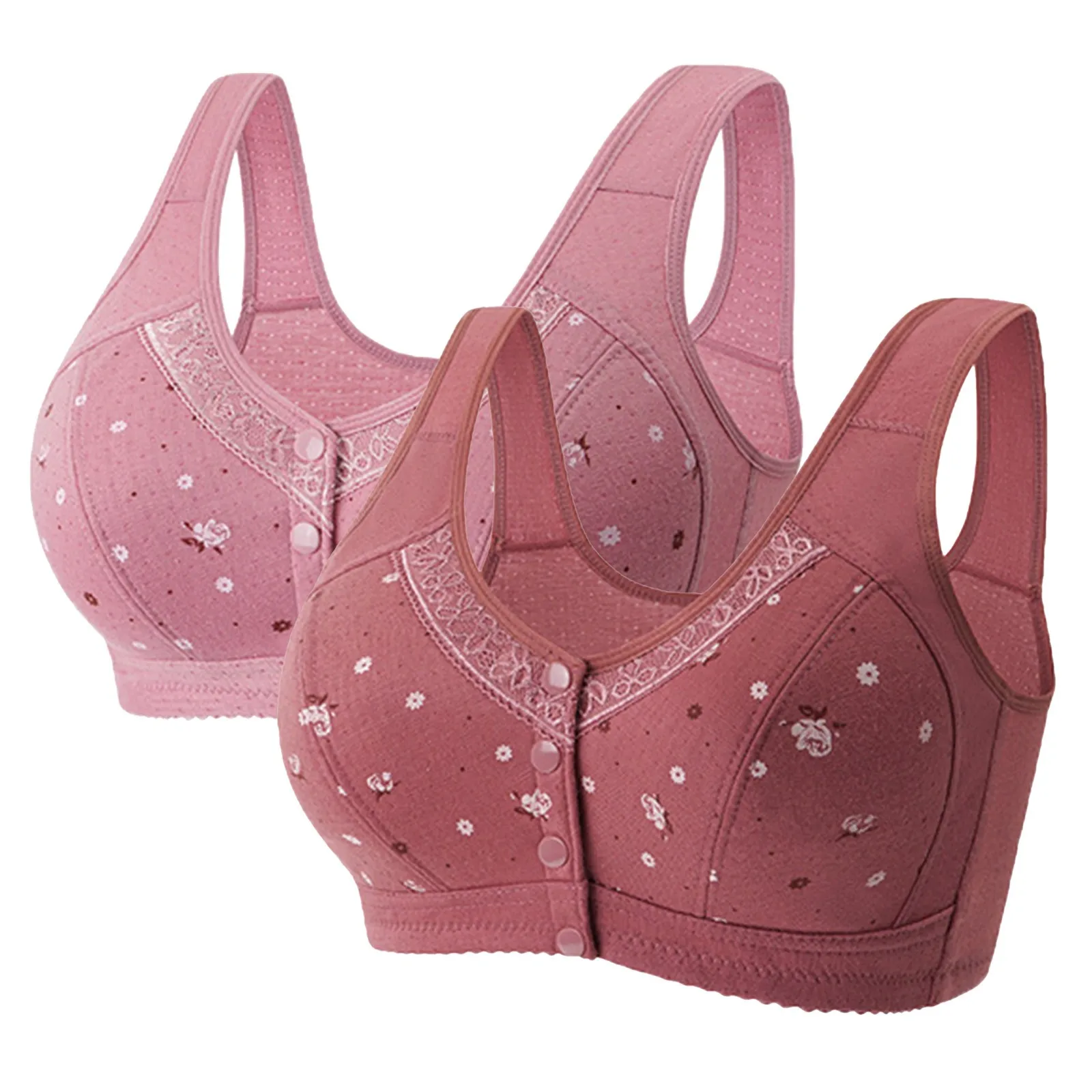 2PC Wireless Bralette biancheria intima confortevole di mezza età donne anziane pizzo petto avvolgere Ultra-sottile mamma anteriore fibbia aperta cotone