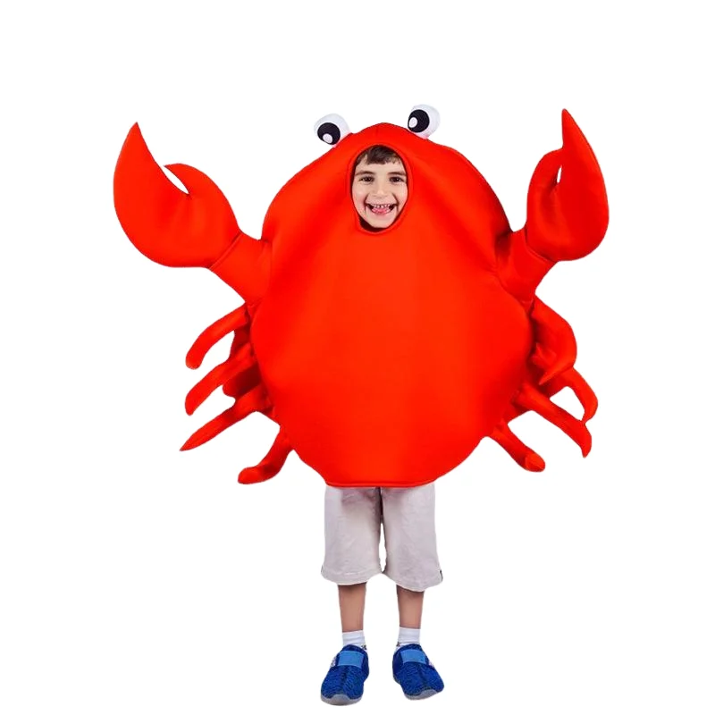 Crabe Cosplay drôle pour enfants, costume de scène de spectacle scolaire, tenue de vêtements une pièce trempée, fête de vacances, carnaval d'Halloween, garçons et filles