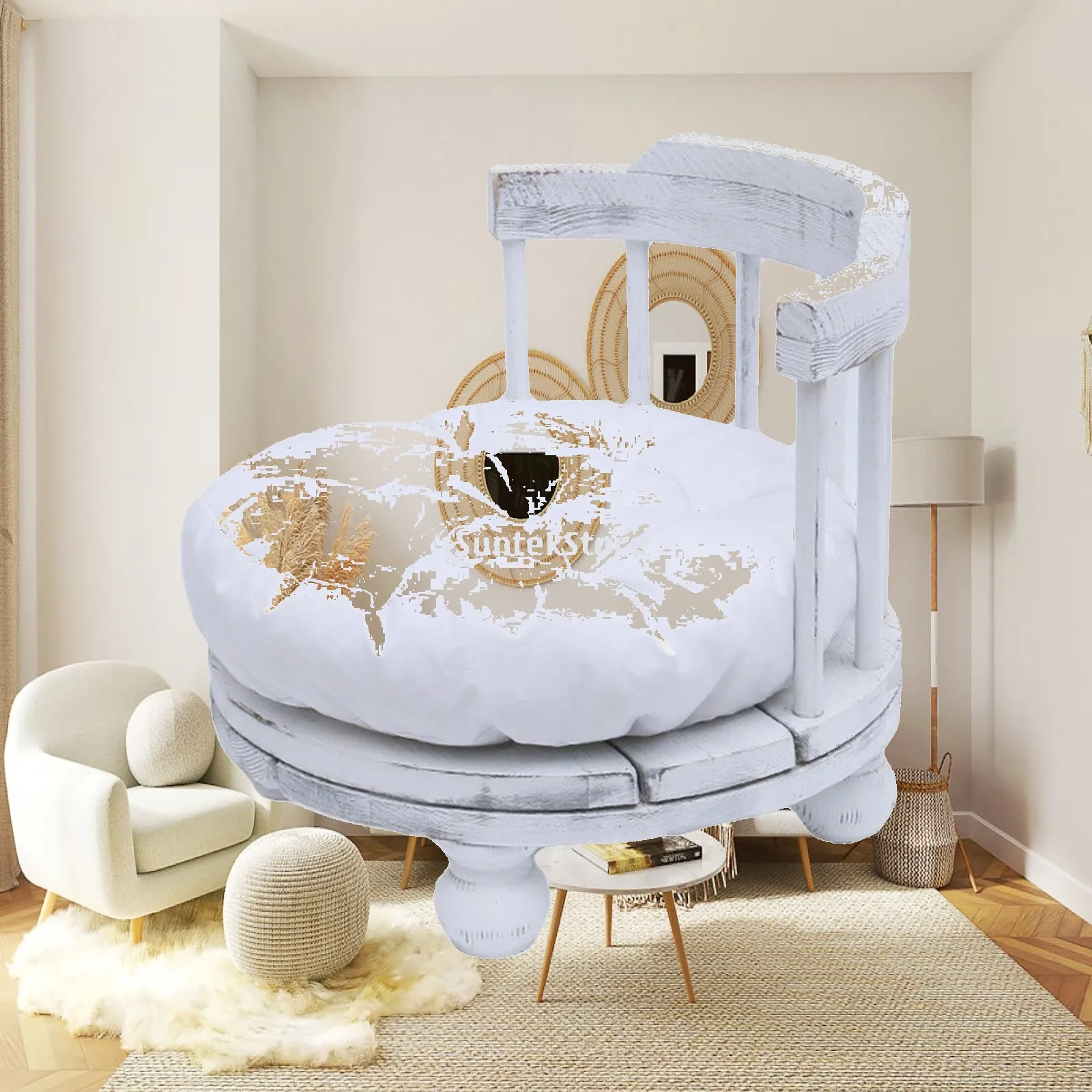 Newborn Photography Props Wooden Mini Posing Sofa Retro Chair with Cushion for Infant Photo Filming Studio Decoration