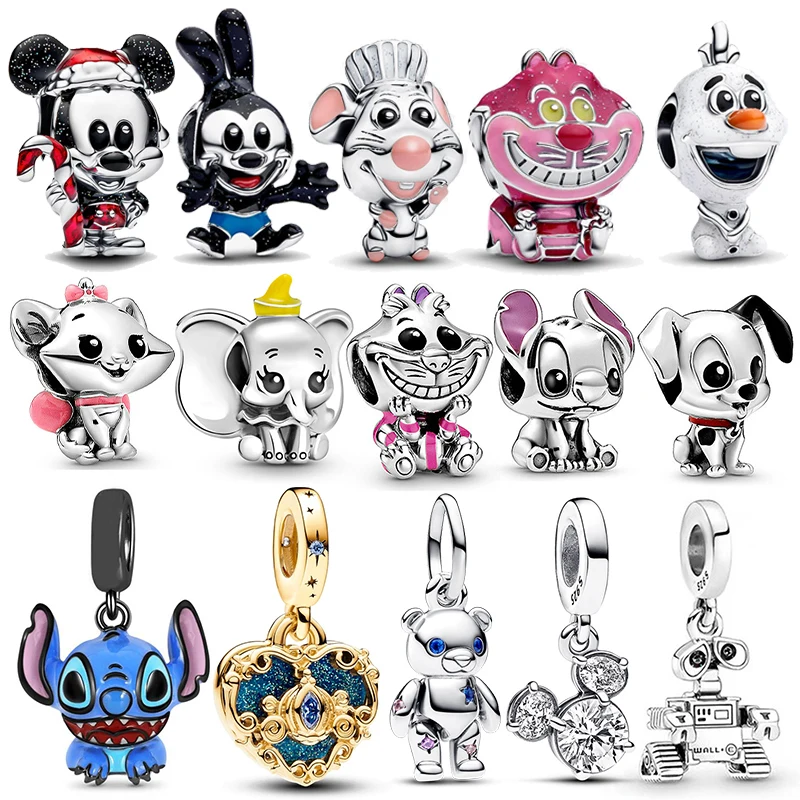 

NEW 925 silver charm Disney Cheshire Cat Stitch Charm bead For Original Women Bracelet Necklace Pendant Halloween Jewelry Gift