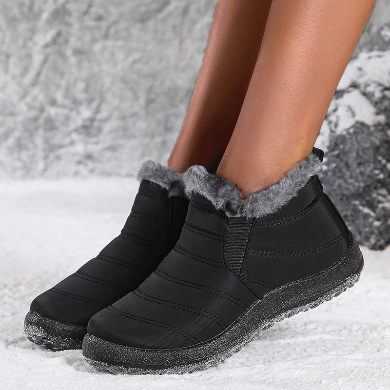 Zapatillas de deporte de invierno para mujer, zapatos de plataforma sólidos impermeables, zapatillas gruesas al tobillo, zapatos de piel para exteriores, Tenis femeninos