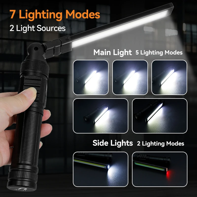 aluminum rechargable mechanic led flashlight Magnetic Work Light All Aluminum and 1500 High Lumens Rechargeable LED Work  Light 7 Mode and 360° Rotation Mechanic Light Recha