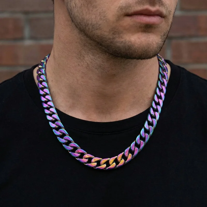 Fongten 61cm Classic Men's Cuban Chain Casual Stylish Stainless Steel Necklace Versatile Sweatshirt Accessories Jewelry Gifts