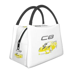 Corvette C8 Accelerate Yellow Lunch Bags Insulated Bento Box Portable Lunch Tote Picnic Bags Cooler Thermal Bag for Woman Girl
