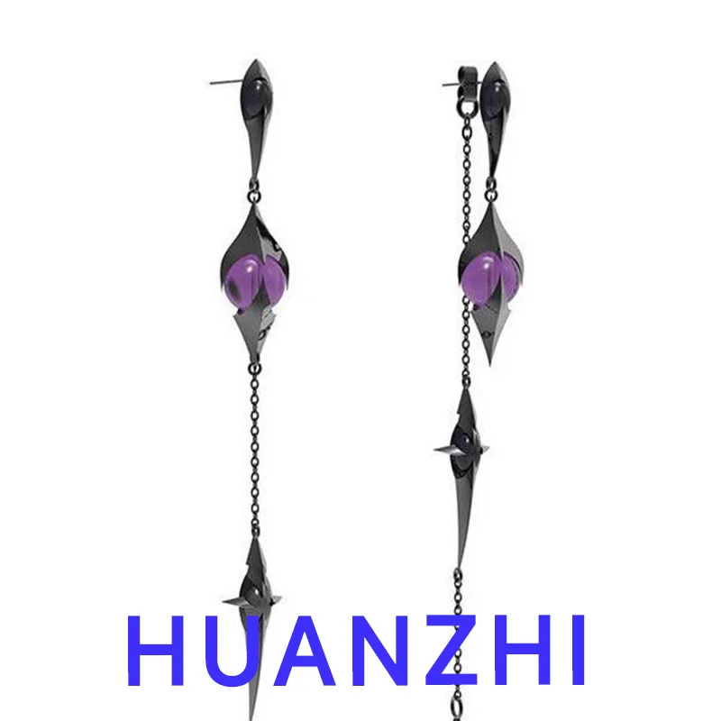 HUANZHI 2024 Purple Zirconia Irregular Star Earrings Unique Personalized Chain Tassel Ears Punk Dark Jewelry for Women Men New