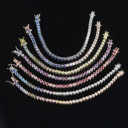 New Round Square Heart CZ Tennis Bracelets for Women Pave Multicolor Zircon Rose Gold/Platinum/Gold Plated Color Fashion Jewelry