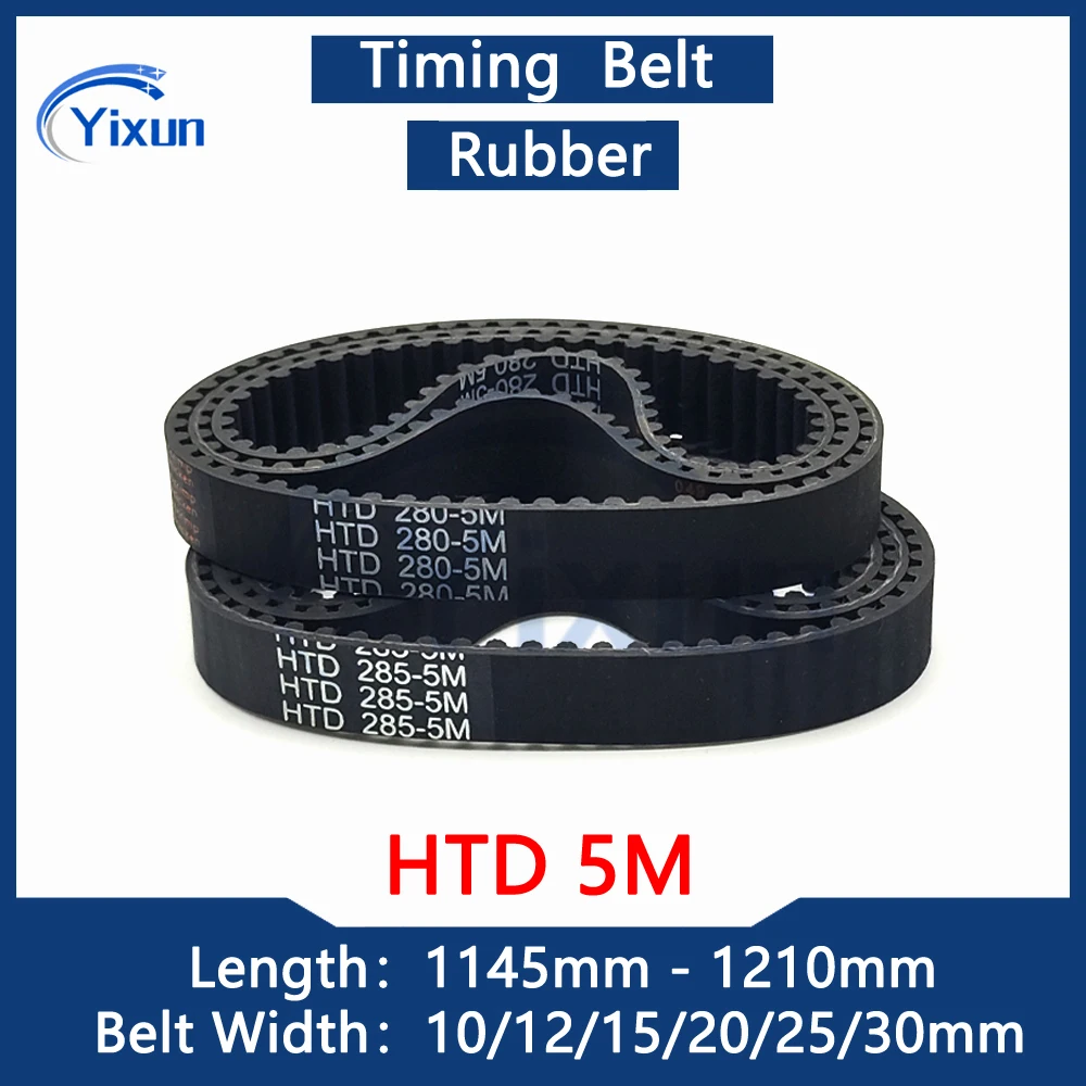 HTD 5M Timing Belt Length 1145 1150 1155 1160 1165 1170 1175 1180 1185 1190 1195 1200 1205 1210mm Width 10-30mm Rubbe Drive Belt