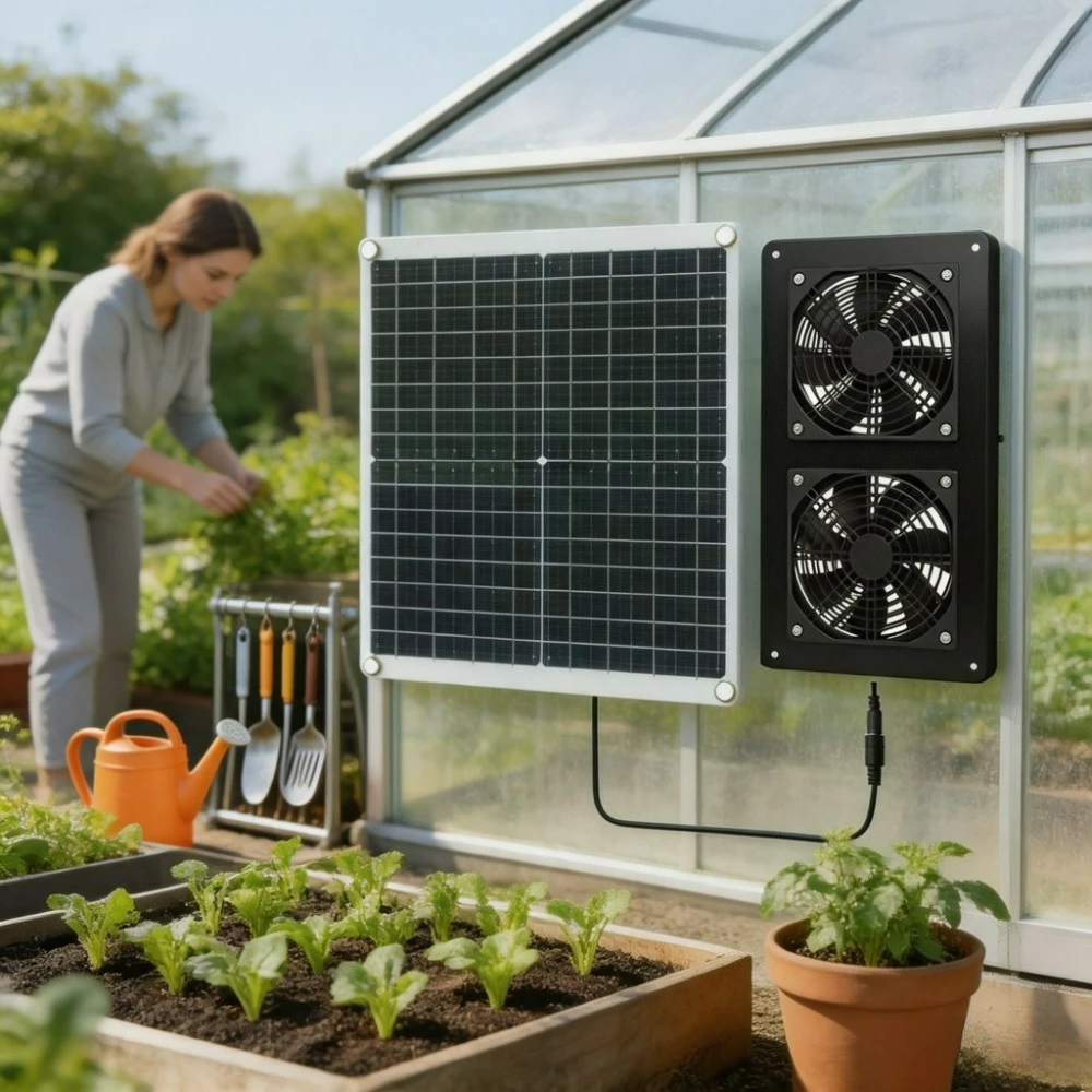 Solar Powered IP65 Waterproof Double Exhaust Cooling Fan 20W 30W Monocrystalline Solar Board Outdoor RV Greenhouse Chicken