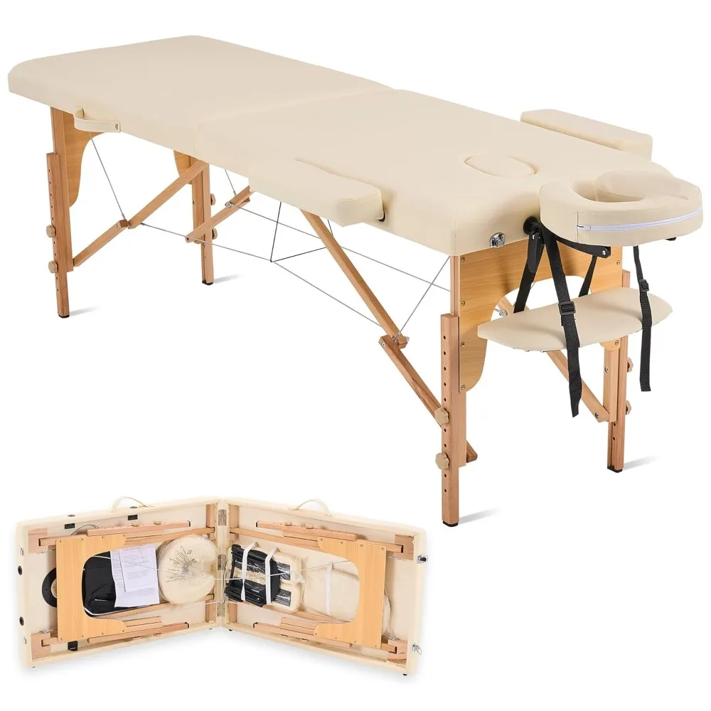 

Portable Foldable Massage Table - Adjustable Height Lightweight Wooden Frame Spa Bed for Tattoo, Facial, Lash, Physical Therapy