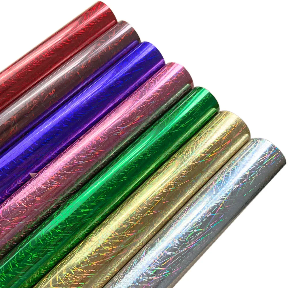 12in x 10in 7 ชิ้น/แพ็ค Bundle Stripe Holographic ความร้อนไวนิลฟิล์มเหล็กบนเสื้อยืดออกแบบกราฟิก DIY เสื้อผ้าสําหรับตัด
