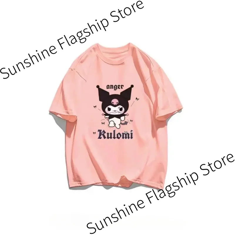 Family Sanrios Kawaii Anime Kuromi Cute Women Girls Summer Cotton Short Sleeve T-Shirt New Loose Half Sleeve Tops Birthday Gift