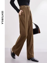 SENTUBILA Woolen Straight Baggy Pant Women 2024 Spring Coffee High Waist Casual Trousers Women Wide Leg Loose Pants 134K52589