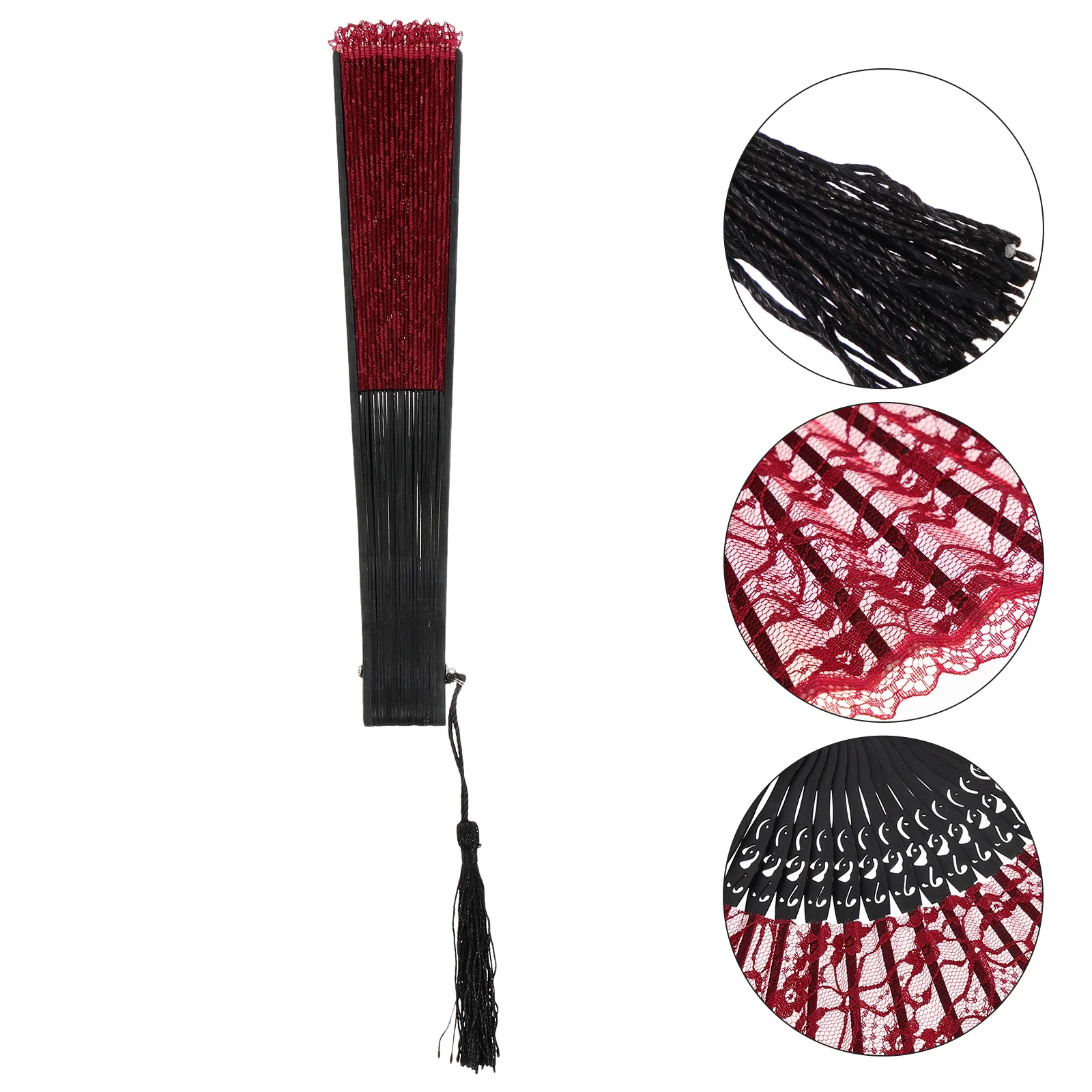 

Lace Folding Fan Premium Wood Durable Costume Collocation Photo Prop Performance Decor Retro Folding Fan