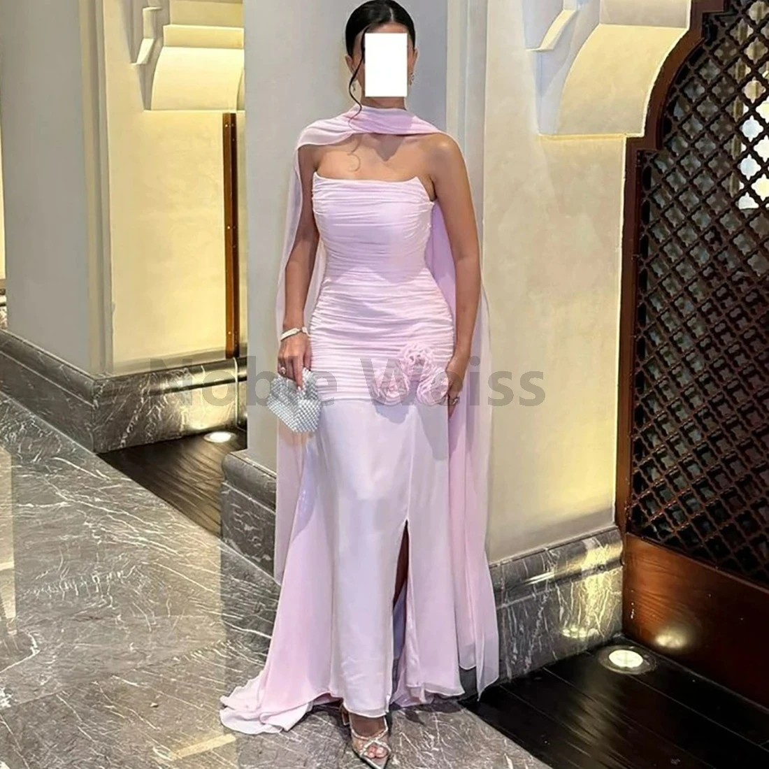 

Chiffon Evening Dress Mermaid Trumpet Flower Pleats Prom Gown Customized