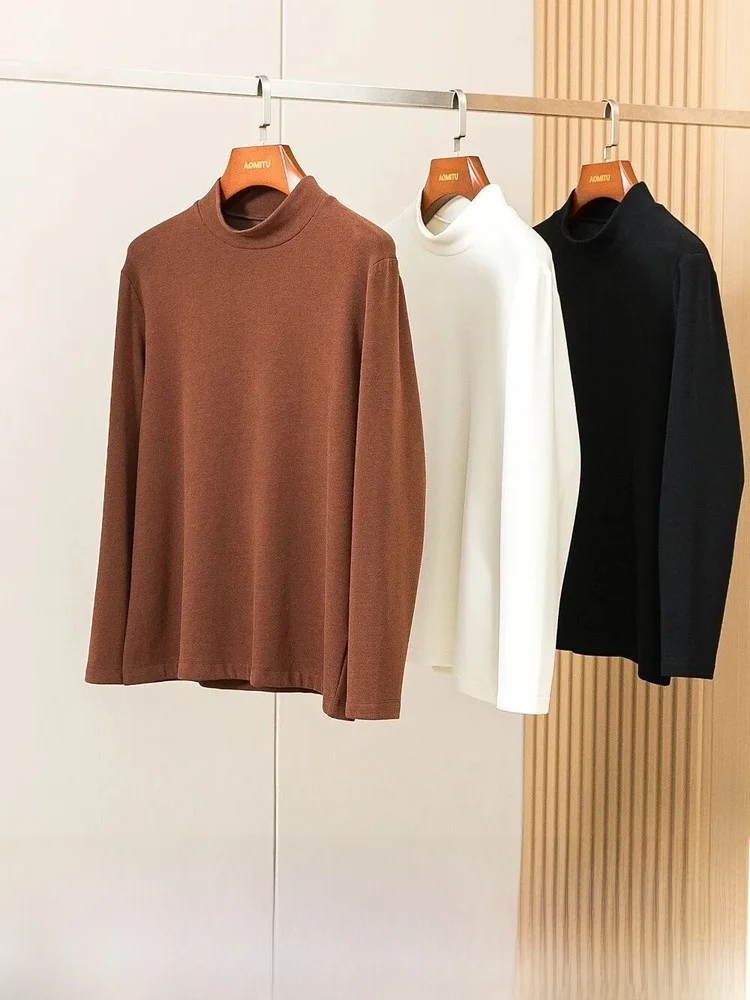 

Italian Sle Men's Fce Lined f High Ne Base irt Luxury Comfortable Warm Trendy Autumn Winter Long Sve T-irt