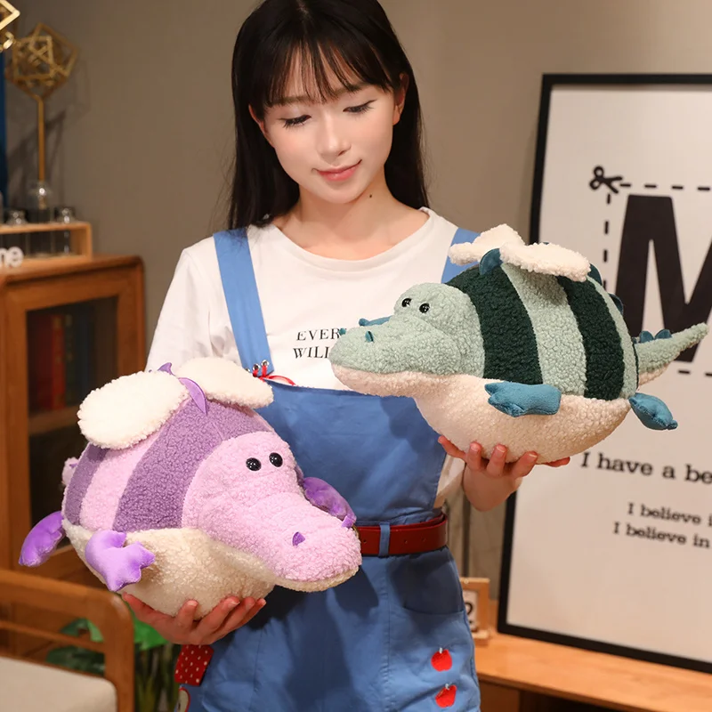 Creative Cute Chubby Crocodile Plush Throw Pillow Toy Cartoon Stuffed Animal Round Fat Alligator Plushie Cushion Doll Girls Gift