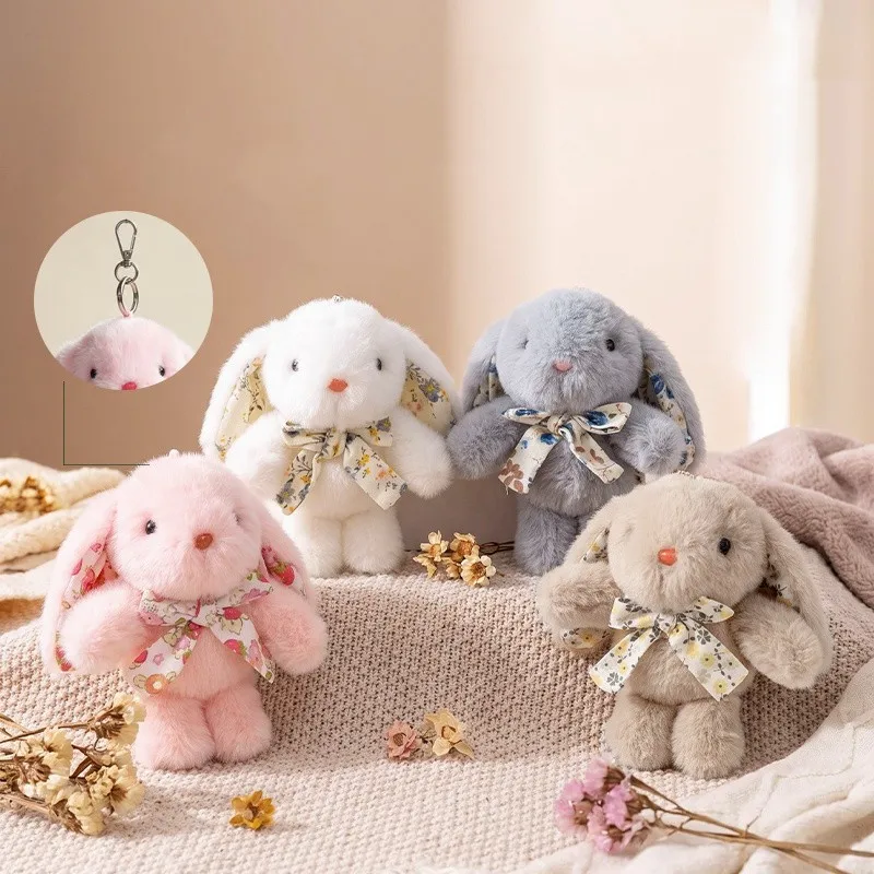 Kawaii Long Ear Bunny Plush Key Ring Soft Stuffed Rabbit Pendant Cartoon Bag Decor Cute Plushie Accessory Birthday Gift for Girl