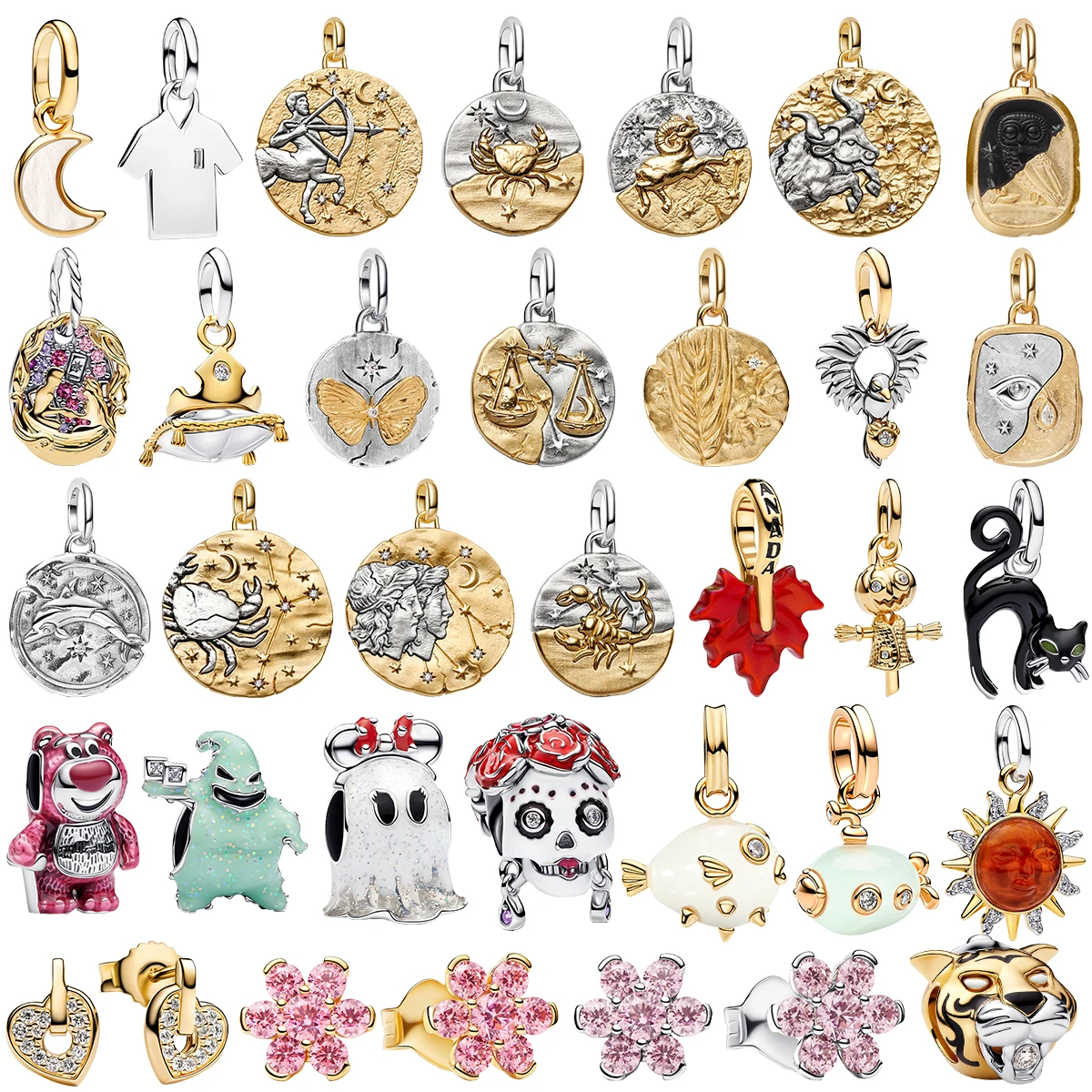 Novo Pingente de Moeda de Prata S925 com 12 Constelações, Berloques Retrô de Leão Fantasma e Tigre, Contas para Pulseira DIY, Joias da Moda