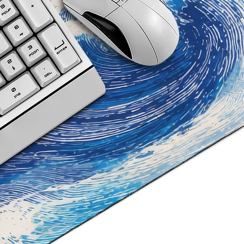 Abstract White And Blue Waves Mouse Pad Gamer printon demand New HD Mousepad XXL Mechanical Keyboard Pad Table Mat Mouse Mats