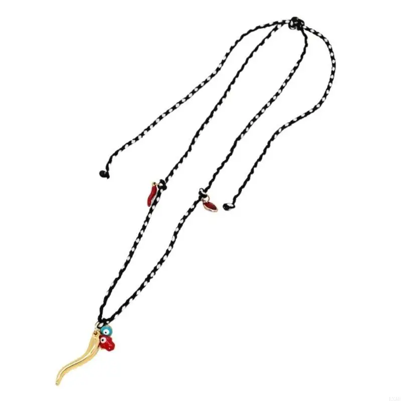  Unique Cotton Rope Necklace With Pepper Devil Eye Charm Pendant Elegant Collarbone Chain For Fashion Forward Women