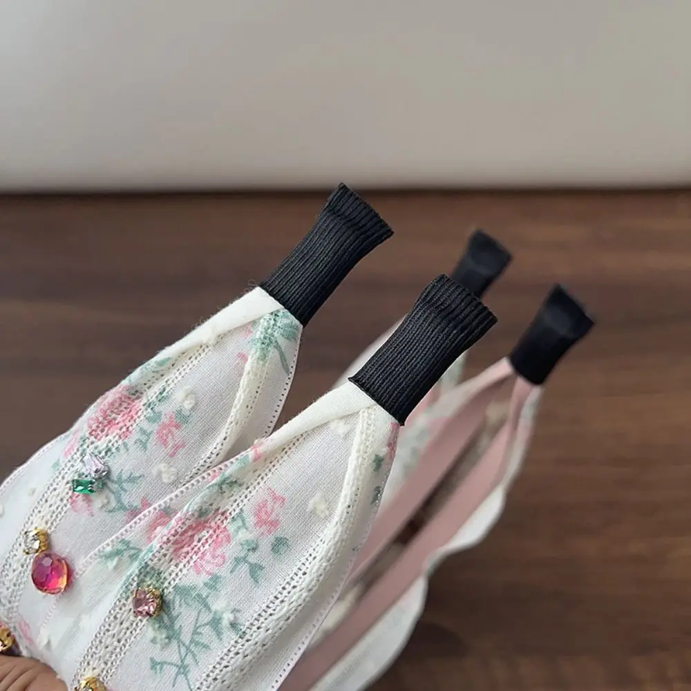 オールマッチ韓国風刺繍レースヘッドバンド花柄ワイドエッジラインストーンヘアバンドフェアリーリボンヘアフープヘッドウェア