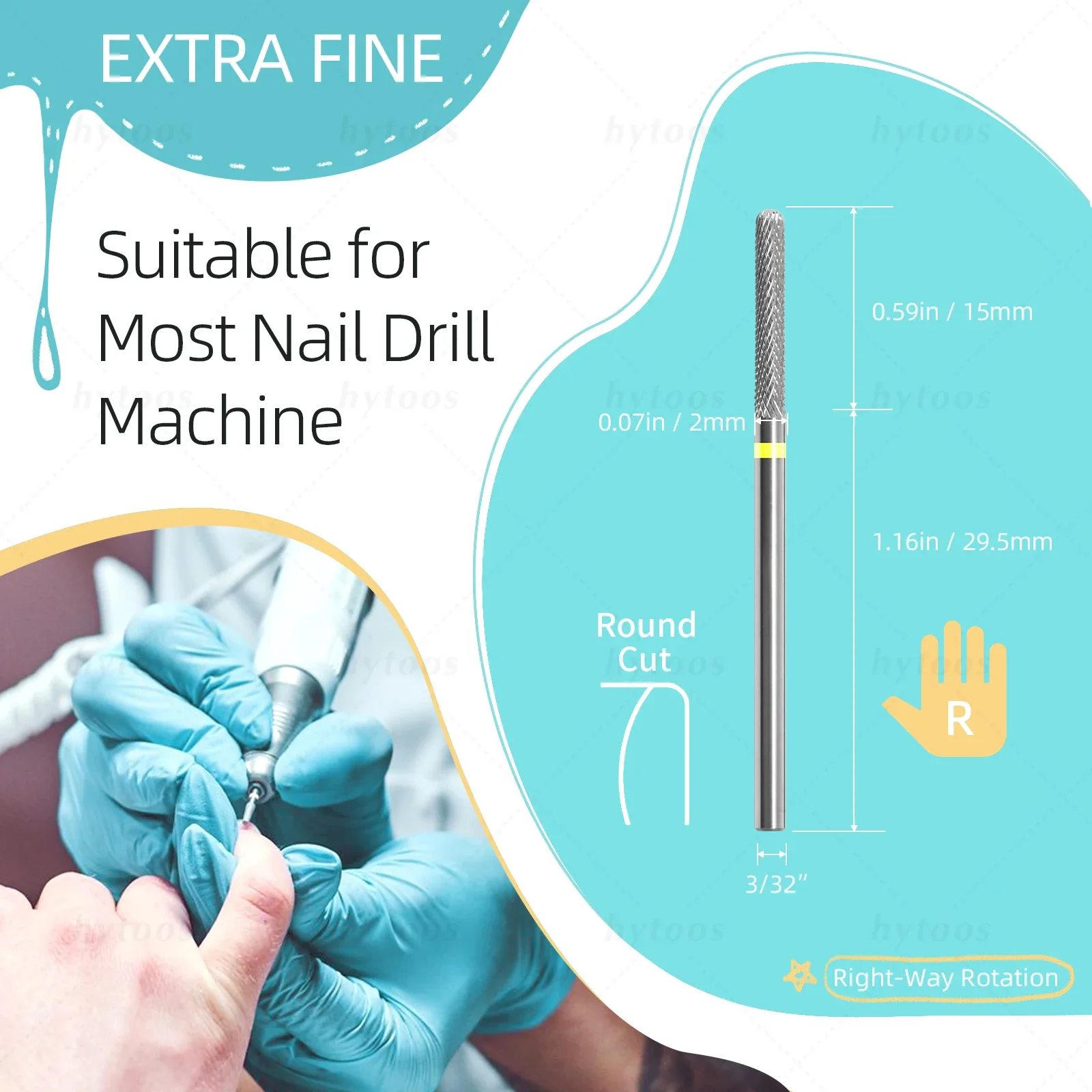 Hytoos-超硬ネイルドリル,丸い爪切り,キューティクルクリーニング,ソフトジェル除去,ドリルアクセサリー