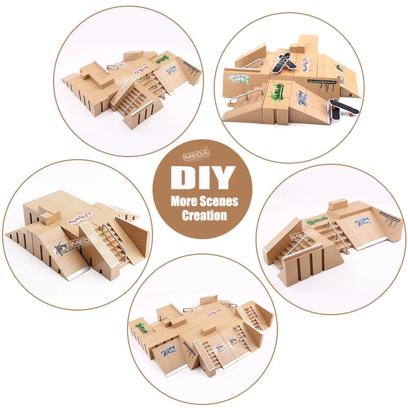 Kit mini skatepark da dito fai-da-te con rampe da skateboard e bici da dito - Piattaforma pratica tecnologica per trucchi acrobatici e set di abbigliamento