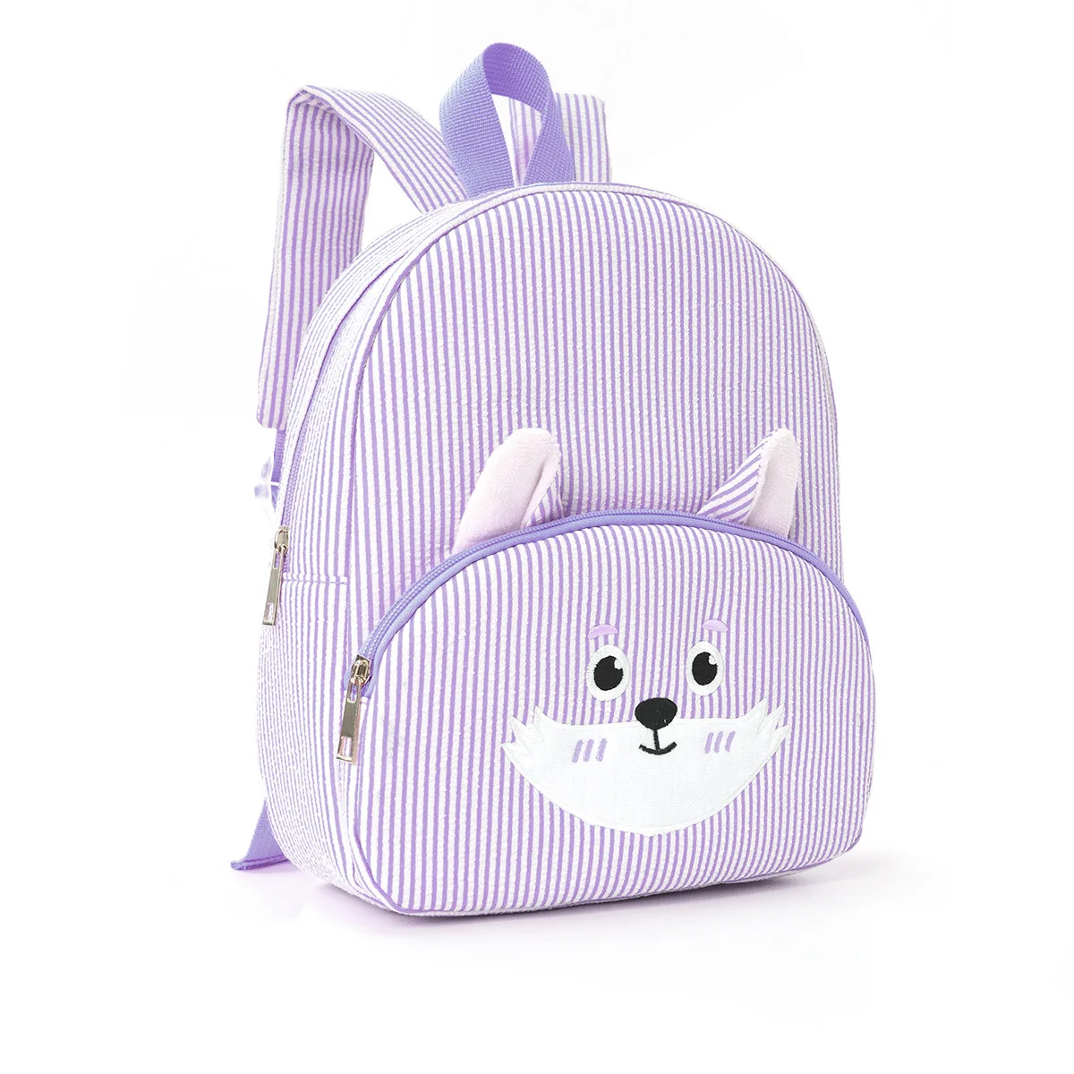 حقيبة ظهر مخططة من الشاش الفقاعي، تطريز شخصي، حقيبة ظهر كرتونية كاجوال للطلاب، حقيبة ظهر ثعلب لطيفة ذات سعة كبيرة