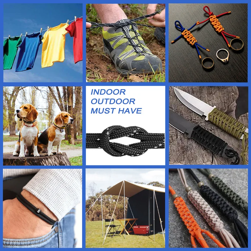 2mm Reflektierendes Paracord Länge 10/50/100M, Taktisches Fallschirmseil für Zelt, Camping, Angeln, Überlebensarmband 3-Strang Paracord-Seil – Detail 8