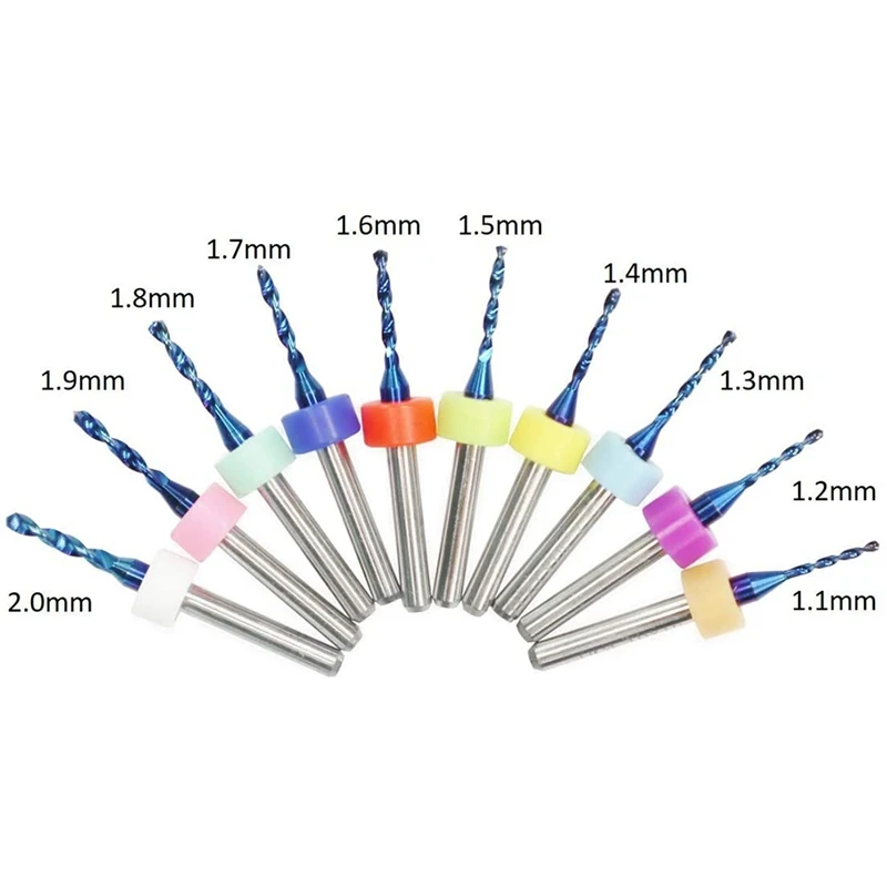 30Pcs 1.1Mm-2.0Mm PCB Drill Bits Set, 1/8Inch CNC Router Bits Mini Milling Cutter Blue Coated For Print Circuit Board