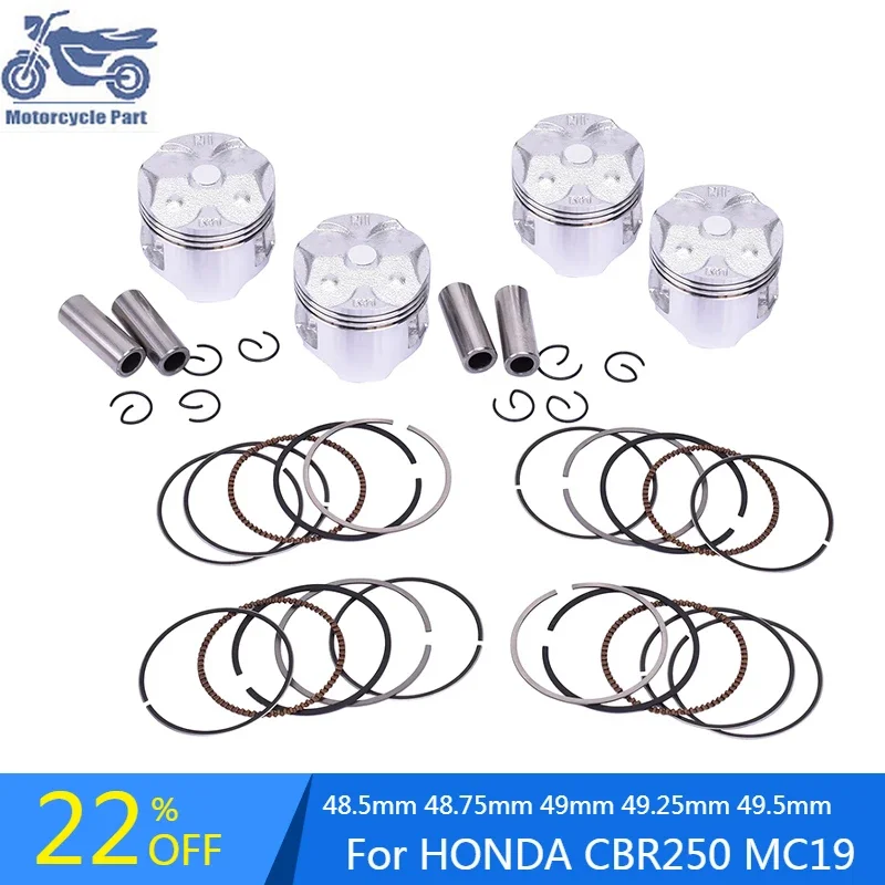 

4pc STD ~ +100 48.5 48.75 49 49.25 49.5 Motorcycle Piston Rings Kit Set For HONDA 13101-KY1-010 CBR 250 CBR250 MC 19 MC19 KY1