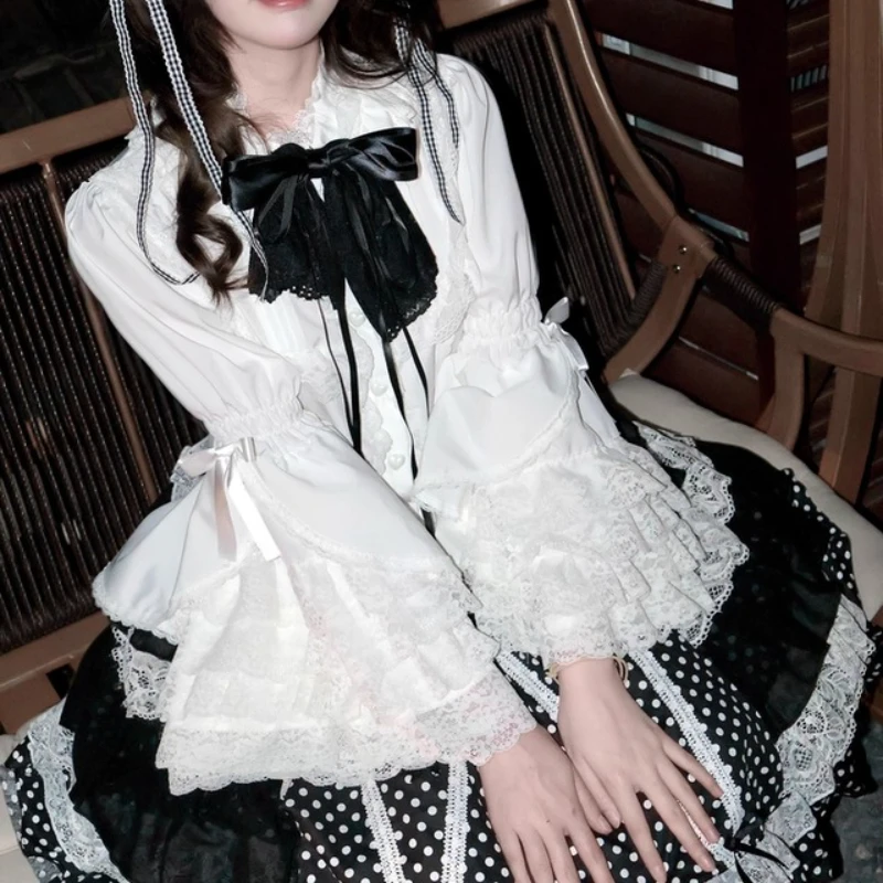 Jupe gâteau en dentelle à pois rouge pour femmes, Design Original, mignonne, rétro japonais, nouvelle collection douce Lolita, jupes courtes bouffantes pour dames