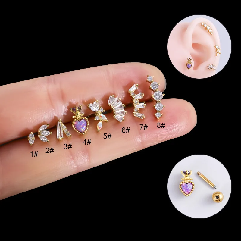 

New Design 1PC Purple Zircon Heart Cartilage Earring Stud for Women 16G Stainless Steel Helix Tragus Earrings Piercing Jewelry