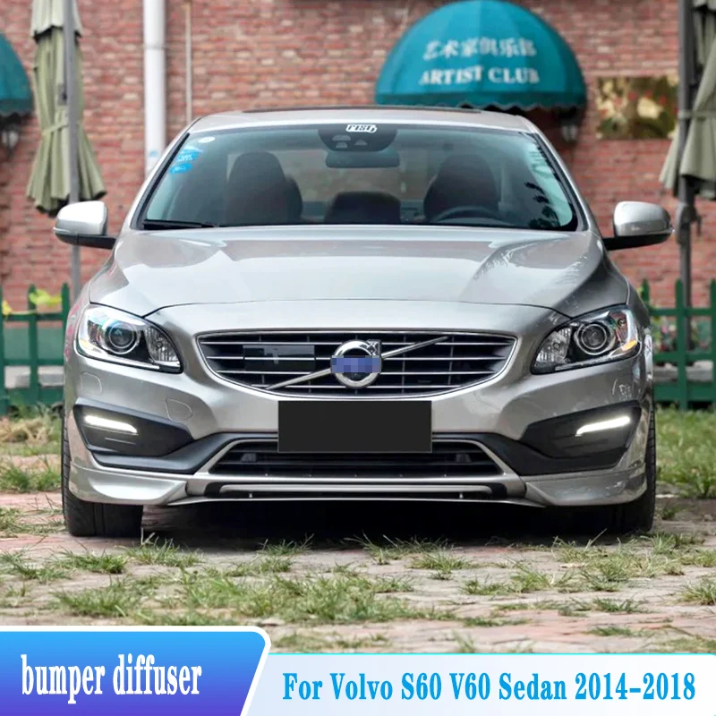 For Volvo S60 V60 Sedan 2014-2018 Front Bumper Diffuser Splitter Lip Spoiler Guard Cover ABS Plastic Tuning Body Kit Accessories