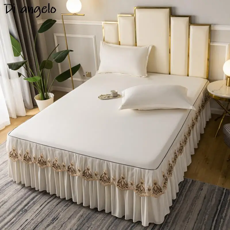 Solid Color Luxury Bedspread Embroidery Lace Bed Sheet Bed Cover Blanket Bed Skirt Pillowcases King Queen Twin Free Shipping #/L