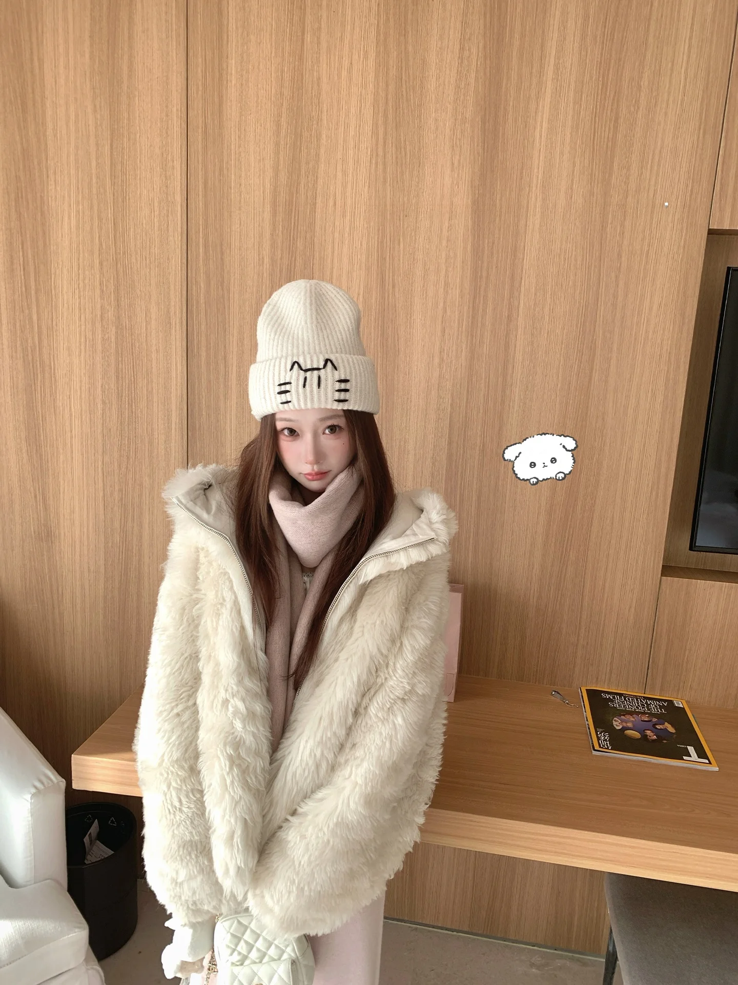 

Ice Island Bear Toap Fur Knitted Pants High Waist Universal Fit Spring Casual Work Home Wear Two Piece Set Women's Faion