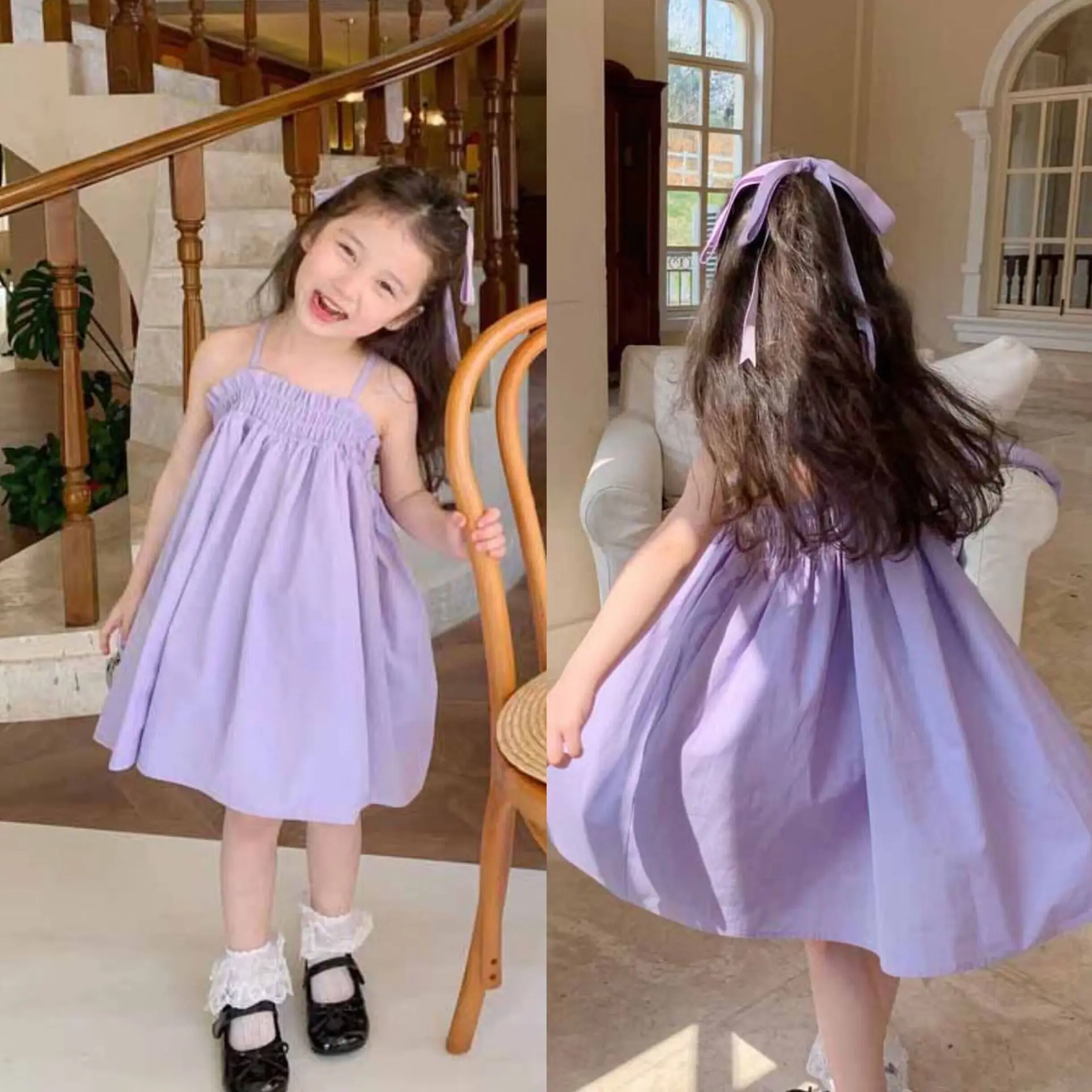 Childrens Suspender Dress Summer Fashion Vacation Style Simple Solid Color Girls Strapless Dress Childrens Skirt