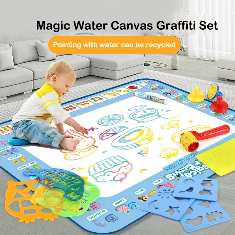 Magic Water Drawing Mat 100x80CM Magic pens Montessori Toys Learning Blanket Writing Children Drawing Board Educational Toys Kid