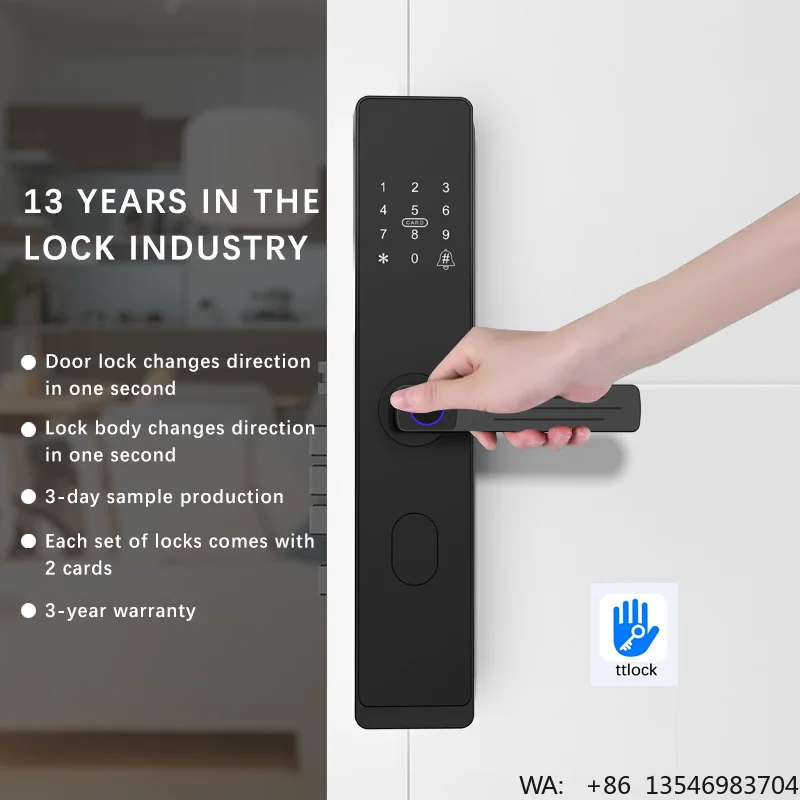Keyless Bedroom Smart Door Handle Lock Aluminum Alloy Fingerprint TTlock Cloud Security Home App Digital Lock for Outdoor Hotels