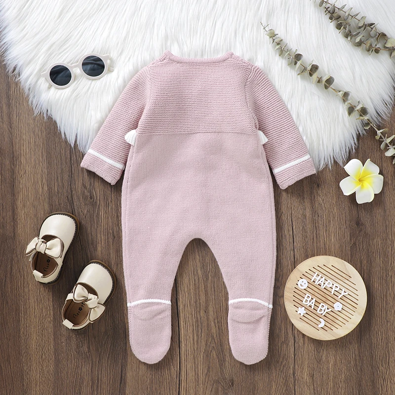 Baby Rompers Knit Infant Children Clothes 0-18M Fashion Ruffles Newborn Girls Jumpsuit Long Sleeve Overall Autumn Pantyhose Warm