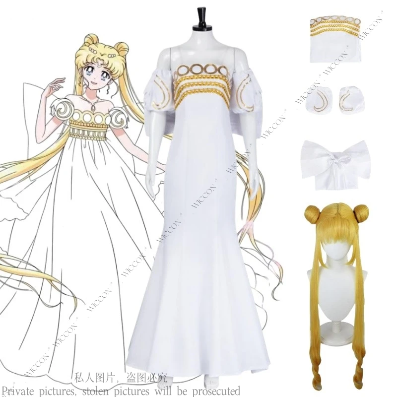 Princess Serenity Tsukino Usagi Cosplay Costume Wig Woman Dress Halloween Party Role Play Moon Comic-Con Disguise Character